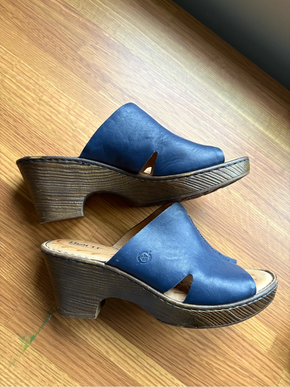 Born Blue Leather Slide Heels for Women